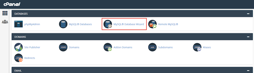 cPanel MySQL Database Wizard Location