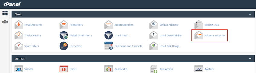 cPanel Address Importer Location