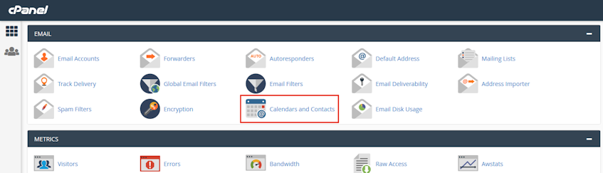 cPanel Calendars and Contacts Location