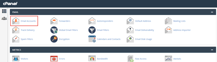 cPanel Email Accounts Location