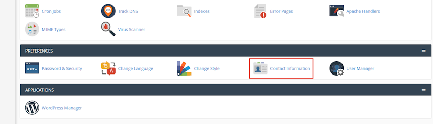 cPanel Contact Information Location
